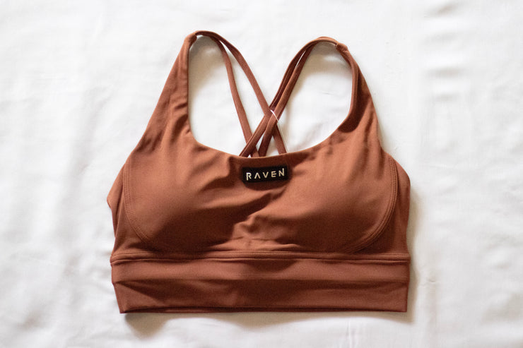 Brown sports bra with &