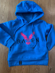 blue kids Raven hoodie with logo