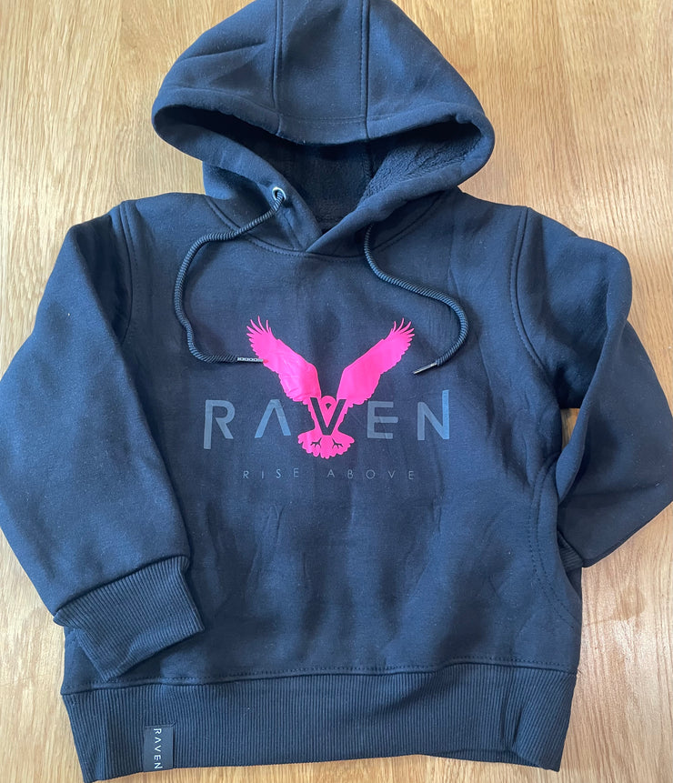 navy blue kids Raven hoodie with logo
