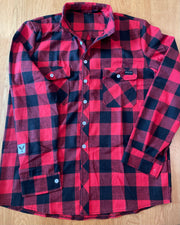 red plaid button up long sleeve shirt